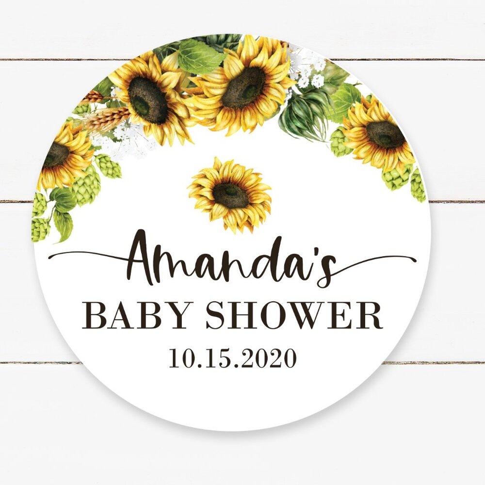 Personalized Sunflower Baby Shower Stickers, Sunflower Baby Shower Stickers Tags